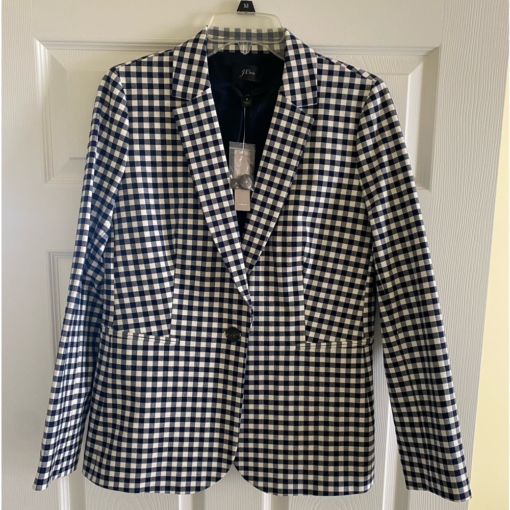NWT J.Crew Parke Navy / White Gingham Blazer